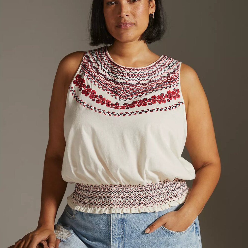 Linni (from Anthropologie) Smocked Embroidered Top - 2X
